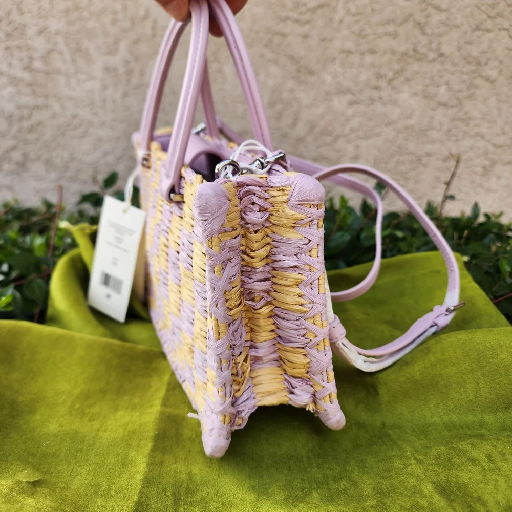 Tory Burch Ella Hand-Crocheted Leather Checkered Tote-Lavender NWT Authentic